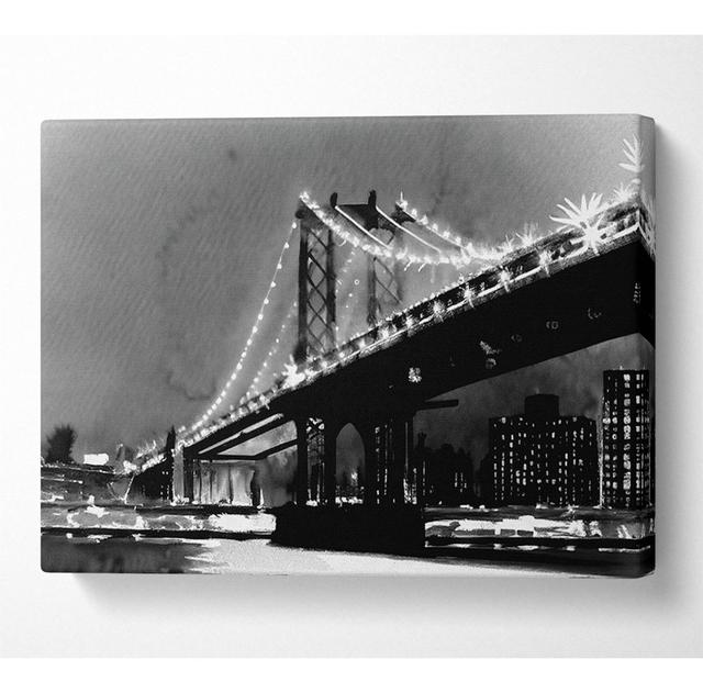 Brooklyn Bridge Lights B N W - Wrapped Canvas Art Prints ModernMoments Größe: 101,6 cm H x 142,2 cm B x 10 cm T on Productcaster.