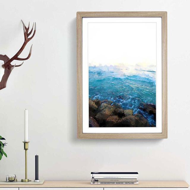 Barbados Seascape in Abstract - Picture Frame Graphic Art Print East Urban Home Size: 65cm H x 48cm W x 2cm D, Frame Option: Oak Framed on Productcaster.