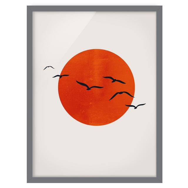 Flock of Birds in Front of Red Sun I - Picture Frame Graphic Art Marlow Home Co. Size: 55cm H x 40cm W x 2cm D, Frame Option: Grey Framed on Productcaster.