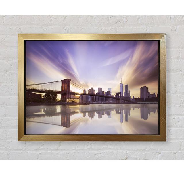 Leinwandbild Dreamy Nyc View Bridge Ebern Designs Format: Poster mit schwarzem Rahmen, Größe: 42cm H x 59,7cm B x 3,4cm T on Productcaster.