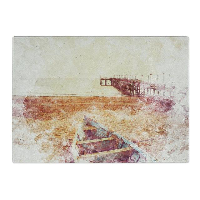 Boat on the Beach Watercolour Chopping Board East Urban Home Size: 0.4cm H x 28.5cm W x 39cm L on Productcaster.