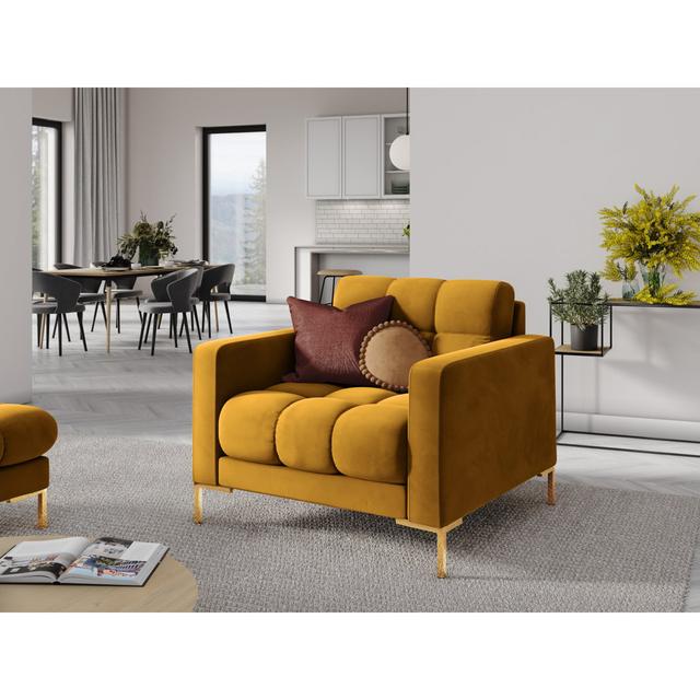 Adoraim 87Cm Wide Tufted Armchair Canora Grey Upholstery Colour: Yellow, Leg Colour: Gold on Productcaster.