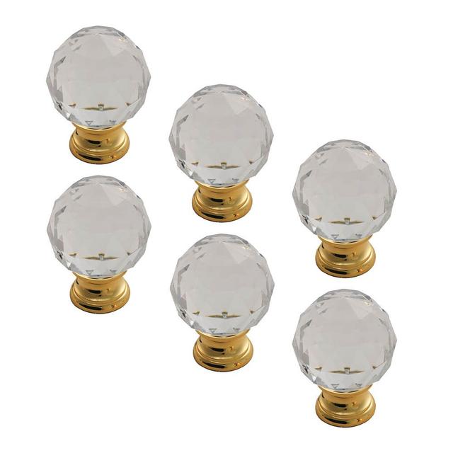 FTD CRYSTAL FACETED KNOB With FINISHED BASE (X 6 MULTI-PICK) (Set of 6) Carlisle Brass Finish: Polished Brass, Size: 3.5cm on Productcaster.