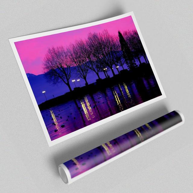 'Surreal Pink Skies over the Purple Lake Seascape' - Unframed Graphic Art Print on Paper East Urban Home Size: 84.1 cm H x 118.9 cm W on Productcaster.