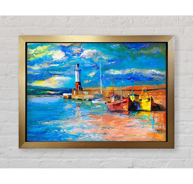 The Lighthouse Coastal Town - Single Picture Frame Art Prints Bright Star Size: 42cm H x 59.7cm W x 3.4cm D on Productcaster.