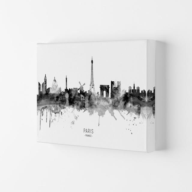 Paris France Skyline Black White City Name by Michael Tompsett - Graphic Art Print on Canvas Latitude Run Size: 29.7cm H x 42cm W x 4cm D, Format: Wra on Productcaster.