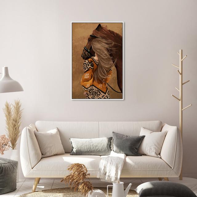 People And Portraits Elegant Blonde Woman With Horse, Cabin / Lodge Orange And Brown Canvas Wall Art Print For Living Room Oliver Gal Format: White Fr on Productcaster.