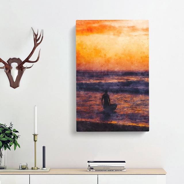 Surfer At Sunset - Wrapped Canvas Painting East Urban Home Size: 76cm H x 45cm W x 4cm D on Productcaster.