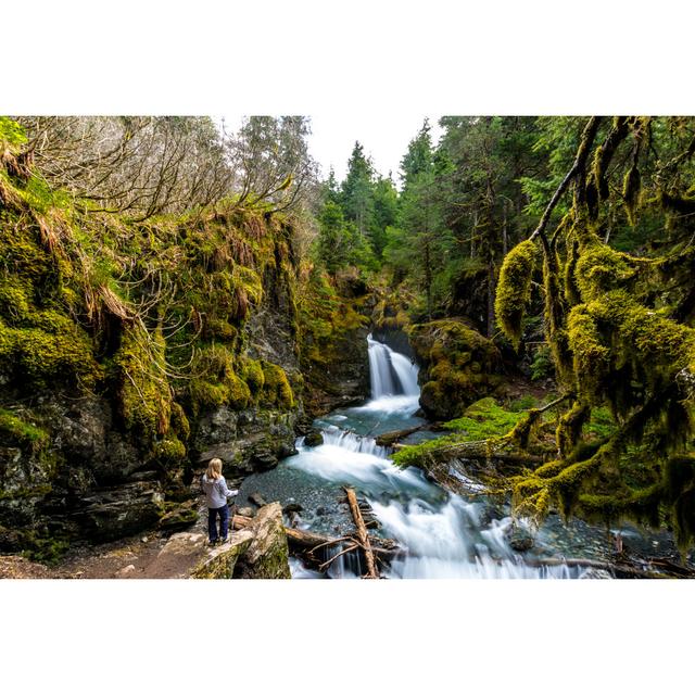 Woman Looking At Rocky Waterfall by A&J Fotos - Wrapped Canvas Print Alpen Home Size: 51cm H x 76cm W x 3.8cm D on Productcaster.