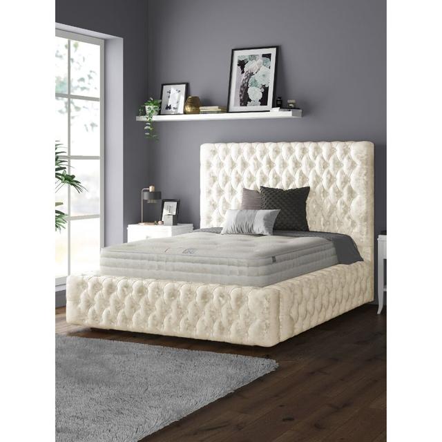 Clovis Upholstered Bed Frame Rosalind Wheeler Size: Double (4'6), Colour: Cream on Productcaster.