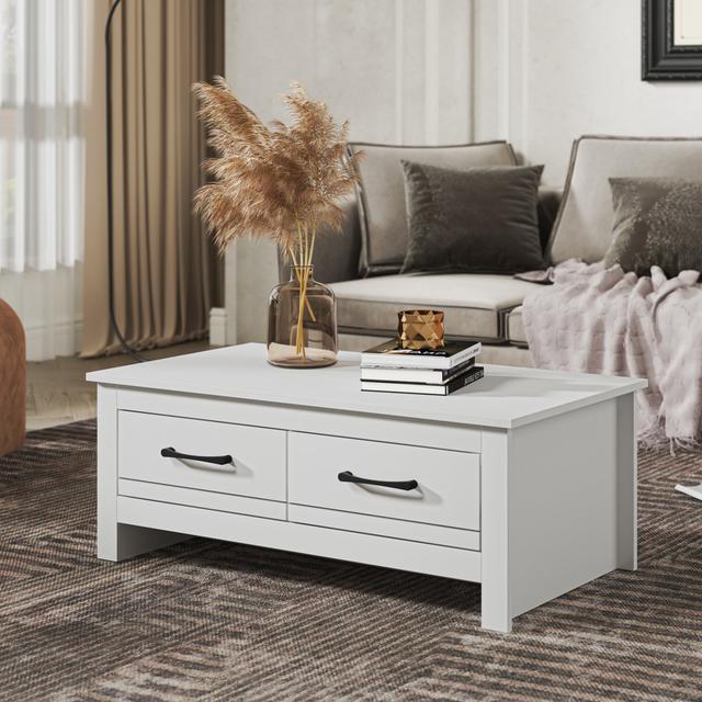 Limestone Coffee Table with Storage 17 Stories Colour: White on Productcaster.