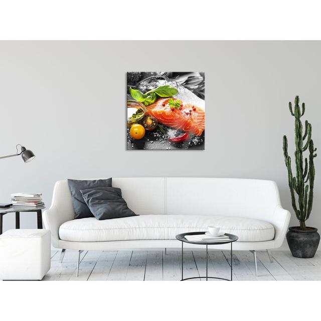 Glasbild Gourmet Seelachsfilet Brayden Studio Größe: 70 cm H x 70 cm B x 0,4 cm T on Productcaster.