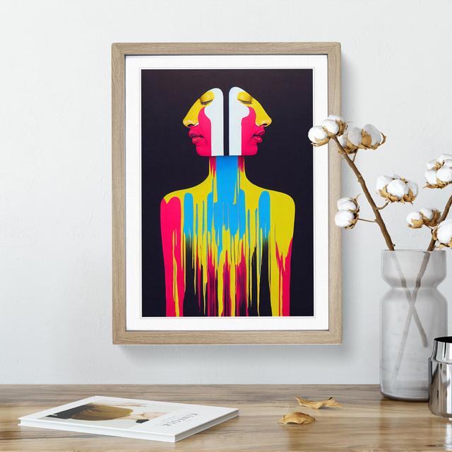 Splashed Abstract Woman No.2 Happy Larry Format: Oak Framed, Size: 66cm H x 48cm W, Matte Colour: White on Productcaster.