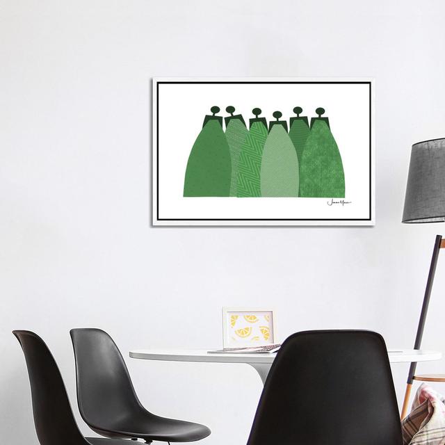 6 Emerald Dresses by LouLouArtStudio - Gallery-Wrapped Canvas Giclée on Canvas Ebern Designs Format: White Floater Framed, Size: 66.04cm H x 101.6cm W on Productcaster.