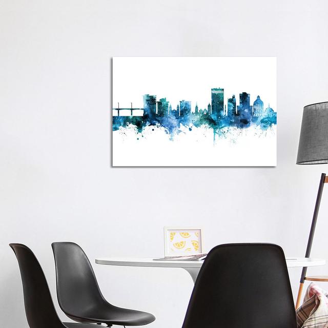 Asheville Skyline Blue Teal by Michael Tompsett - Wrapped Canvas Painting Latitude Run Size: 66.04cm H x 101.6cm W x 3.81cm D on Productcaster.