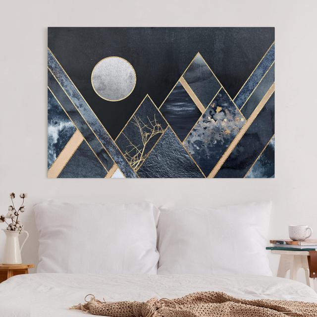 Leinwandbild Golden Moon Abstract Black Mountains Canora Grey Größe: 60 cm H x 90 cm B, Format: 330g/qm Recycled Canvas on Productcaster.