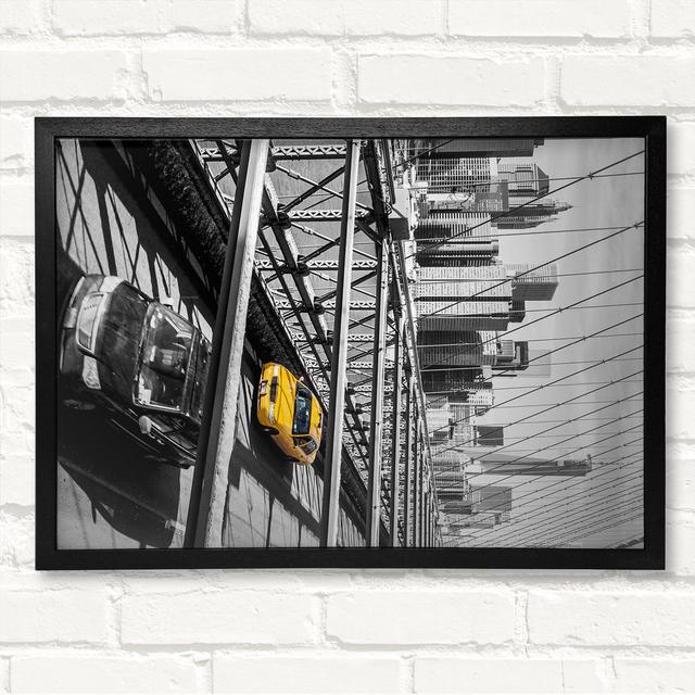 Brooklyn Bridge Yellow Cab NYC Framed Print Brayden Studio Size: 29.7cm H x 42cm W on Productcaster.