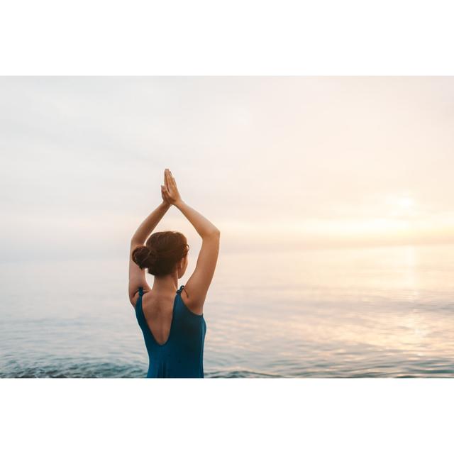 Girl Doing Yoga On Beach by Oleh_Slobodeniuk - No Frame Art Prints on Canvas Beachcrest Home Size: 30cm H x 46cm W on Productcaster.