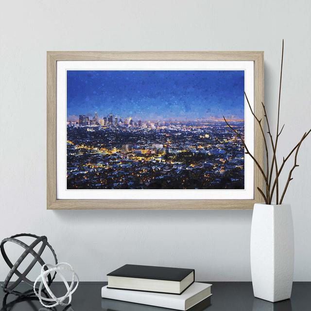 Los Angeles City Skyline at Night in Abstract - Picture Frame Graphic Art Print East Urban Home Frame Option: Oak, Size: 35cm H x 50cm W x 2cm D on Productcaster.