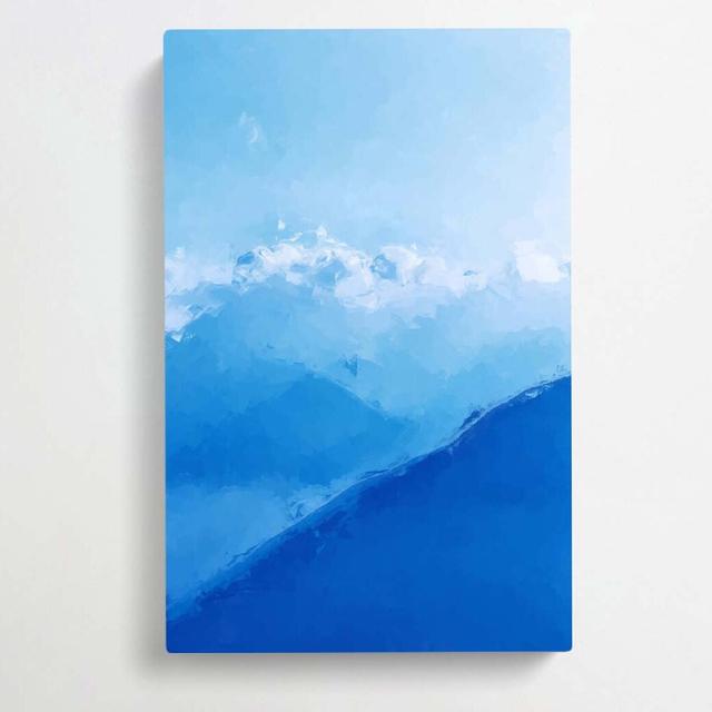 Blue Moon & Mountains in Abstract - Wrapped Canvas Graphic Art Print East Urban Home Size: 91cm H x 60cm W x 3cm D on Productcaster.