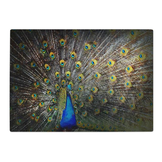 Tempered Glass Peacock with Outstretched Feathers Chopping Board East Urban Home Size: 39 cm W x 28.5 cm L on Productcaster.