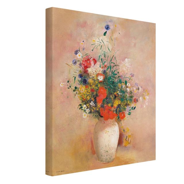 Leinwandbild Vase mit Blumen (Rosenfarbener Hintergrund) von Odilon Redon Rosalind Wheeler Format: 330g/m³ Recycle Canvas, Größe: 100 cm H x 75cm B on Productcaster.