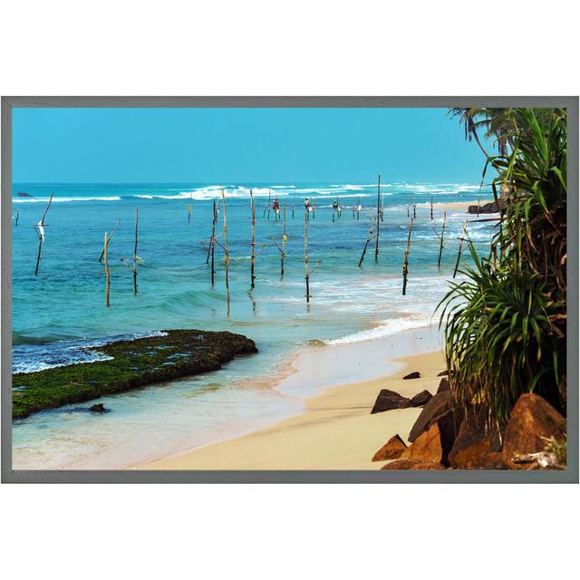 Demaio Fishermen on the Ocean Coast of Sri Lanka - Single Picture Frame Art Prints House of Hampton Size: 51cm H x 76cm W x 4cm D, Frame Option: Grey on Productcaster.