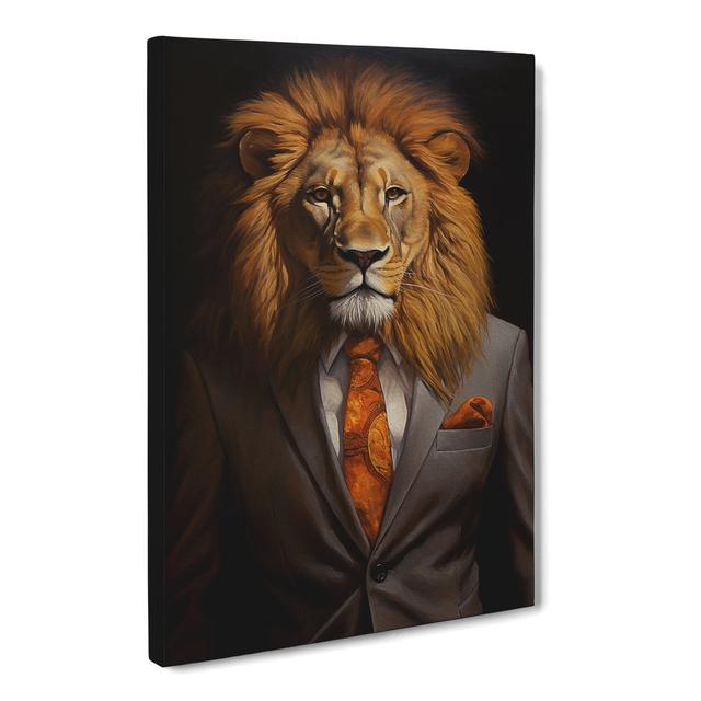 Lion in a Suit Painting No.2 Happy Larry Size: 76cm H x 50cm W x 3cm D on Productcaster.