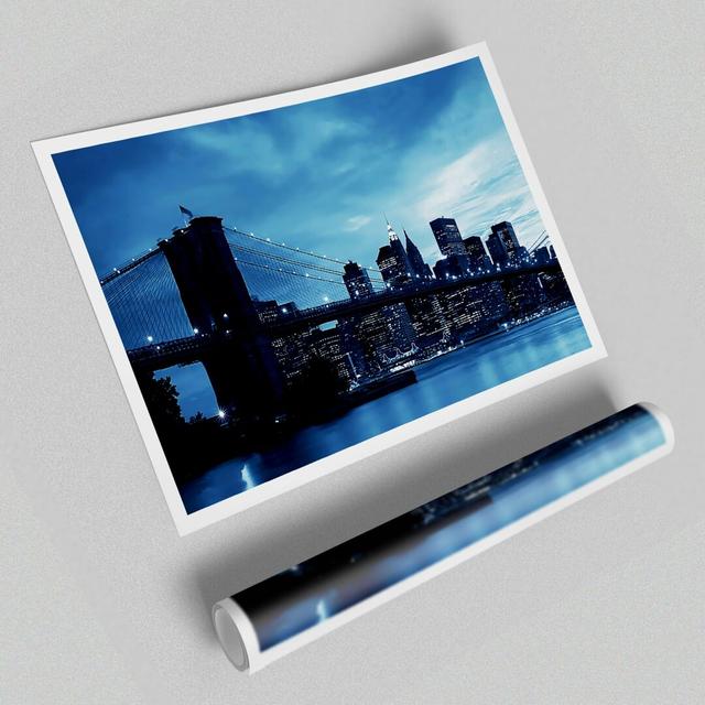 New York City Brooklyn Bridge Blue - Photograph Print on Paper East Urban Home Size: 42cm H x 59.4cm W on Productcaster.