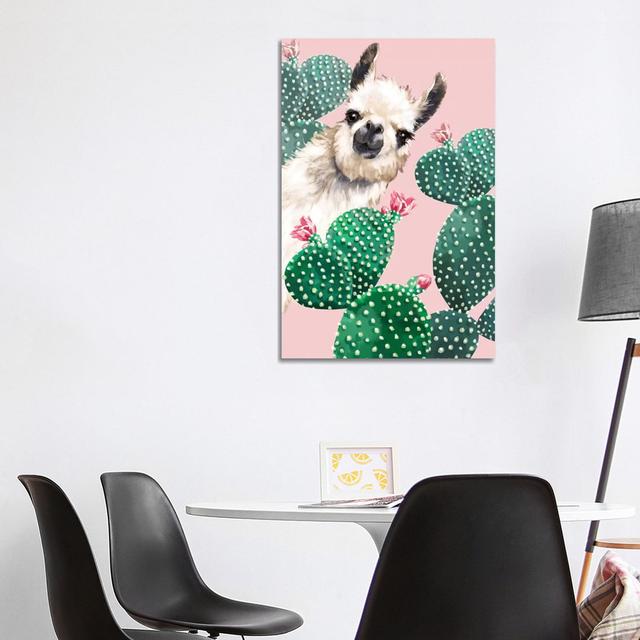 Llama And Cactus by Big Nose Work - Wrapped Canvas Gallery-Wrapped Canvas Giclée Bloomsbury Market Size: 101.6cm H x 66.04cm W x 3.81cm D on Productcaster.