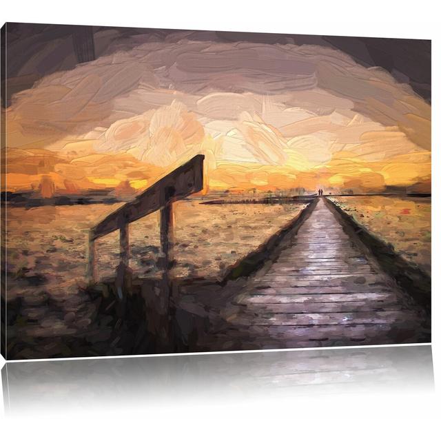 Leinwandbild "Langer Steg im Sonnenuntergang an der Nordsee", Grafikdruck East Urban Home Größe: 40 cm H x 60 cm B on Productcaster.