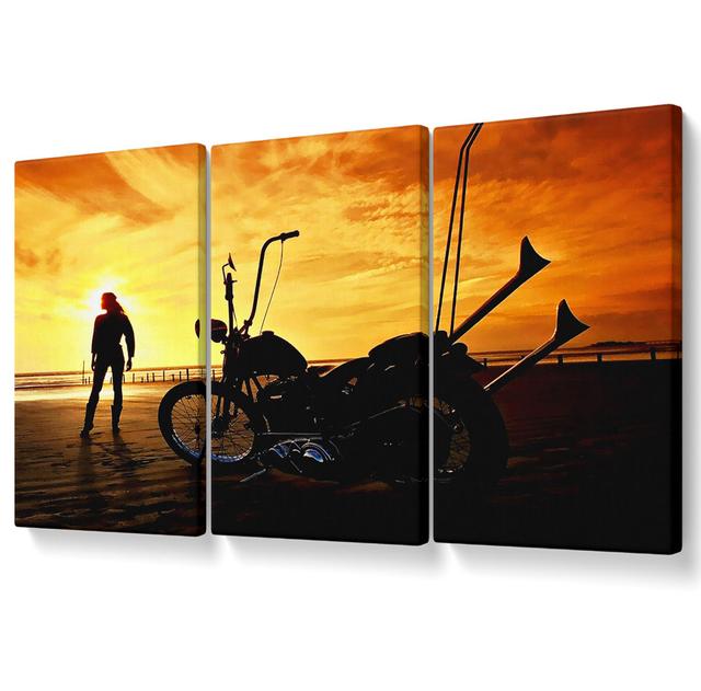 Harley Davidson Sunset - 3 Piece Wrapped Canvas Graphic Art Ebern Designs Size: 50.8cm H x 106.6cm W on Productcaster.