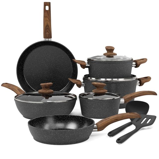 Induktion Töpfe Set - 12-Teilige Schwarze Granit Kochtöpfe Set,Antihaft Topfset Und Pfannen Set,PFOA & PFOS-Freie Belfry Kitchen on Productcaster.