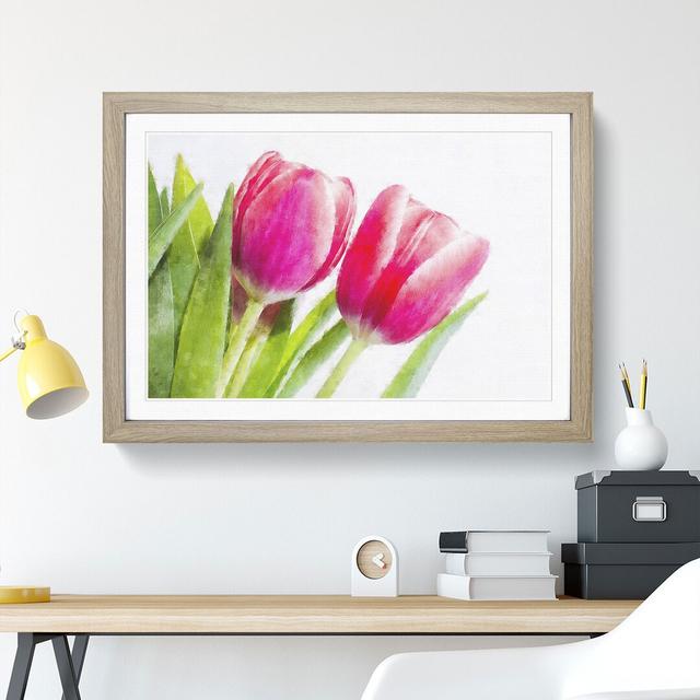 Pair of Pink Tulip Flowers - Picture Frame Graphic Art Print East Urban Home Size: 33cm H x 45cm W x 2cm D, Format: Oak on Productcaster.