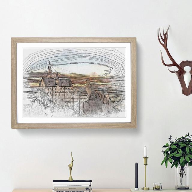 Neuschwanstein Castle in Abstract - Picture Frame Graphic Art Print East Urban Home Frame Option: Oak Framed, Size: 62cm H x 87cm W x 2cm D on Productcaster.