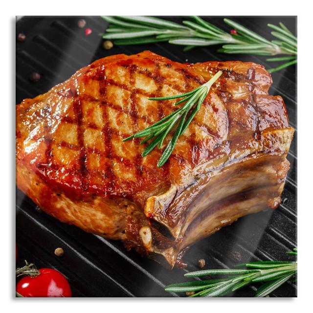 Rump Steak With Spices - No Frame Print on Glass Brayden Studio Size: 80cm H x 80cm W x 0.4cm D on Productcaster.