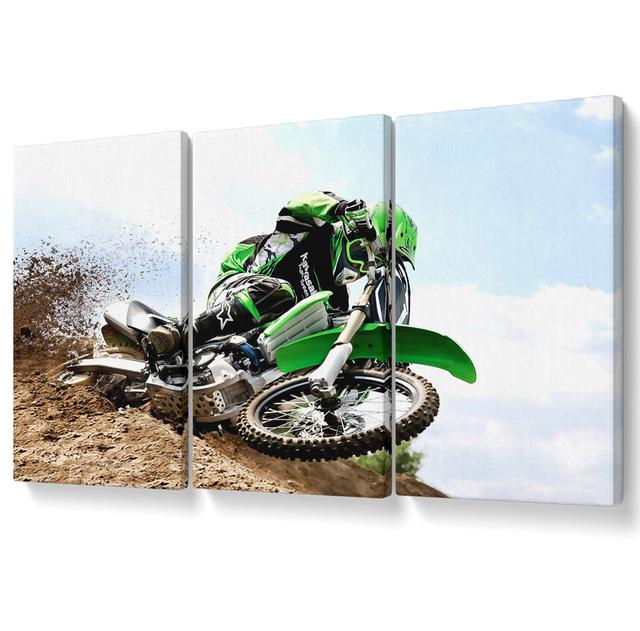 Kawasaki Motocross - 3 Piece Wrapped Canvas Graphic Art Brayden Studio Size: 50.8cm H x 106.6cm W on Productcaster.