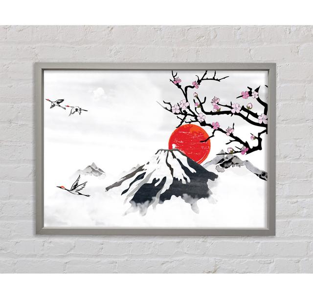 Red Japanese Sunset Branch - Single Picture Frame Art Prints on Canvas Bright Star Size: 59.1cm H x 84.1cm W x 3.3cm D on Productcaster.