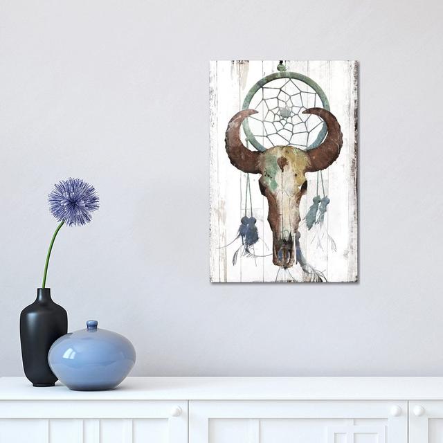 Bull With Dreamcatcher by Jace Grey - Wrapped Canvas Print Natur Pur Size: 45.72cm H x 30.48cm W x 1.9cm D on Productcaster.