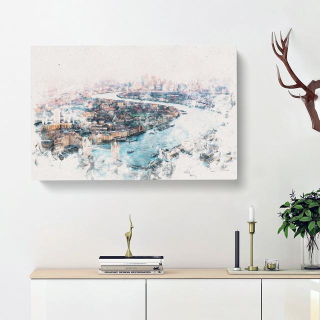 River Thames & London Skyline Watercolour - Wrapped Canvas Graphic Art Print East Urban Home Size: 60cm H x 91cm W x 3cm D on Productcaster.