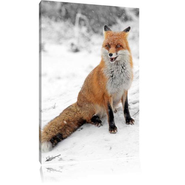 Leinwandbild Angespannter Fuchs im Schnee East Urban Home Größe: 120 cm H x 80 cm B on Productcaster.