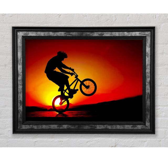 Bmx Back Wheelie In Red Sunlight - Single Picture Frame Art Prints Bright Star Size: 100cm H x 141.4cm W x 8cm D on Productcaster.