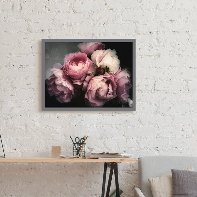 Peonies Before Black Shabby - Picture Frame Graphic Art Rosdorf Park Size: 40cm H x 55cm W x 2cm D, Format: Grey Framed, Matte Colour: No Matte on Productcaster.