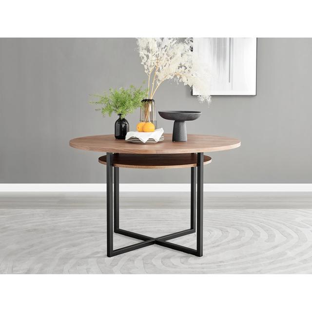 Round Concrete Effect & Black Legs Dining Table With Storage Shelf & 4 Luxury Velvet Dining Chairs Canora Grey Colour (Chair): Blue/Gold on Productcaster.