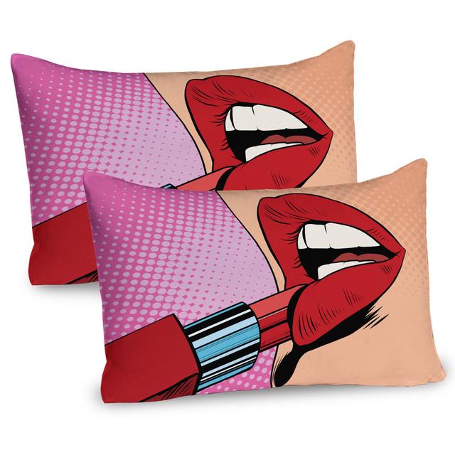 Kissenbezug Packung mit 2, Halftone Comic Pop Art Girl, Mehrfarbig (Set of 2) East Urban Home on Productcaster.