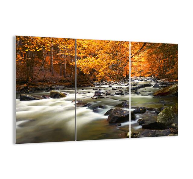 A Stream in a Golden Forest - 3 Piece Unframed Photograph Print Set on Glass Ebern Designs Size: 110cm H x 165cm W x 1.8cm D on Productcaster.