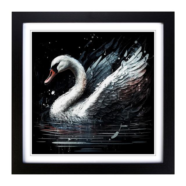 Swan Grunge Art - Single Picture Frame Print on Wood Marlow Home Co. Format: Black on Productcaster.