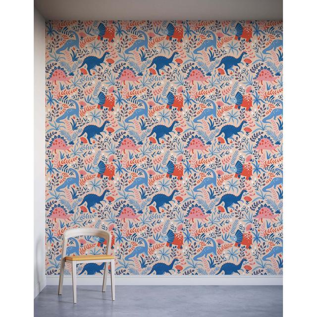 7m x 75cm Matte Childrens Dinosaur Wallpaper Roll Zoomie Kids Colour: Beige on Productcaster.