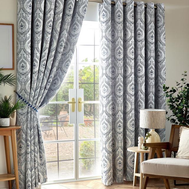 Apolinaras Victoria Ring Top Eyelet Curtains Marlow Home Co. Panel Size: 168cm Width x 183cm Drop, Curtain Colour: Blue on Productcaster.