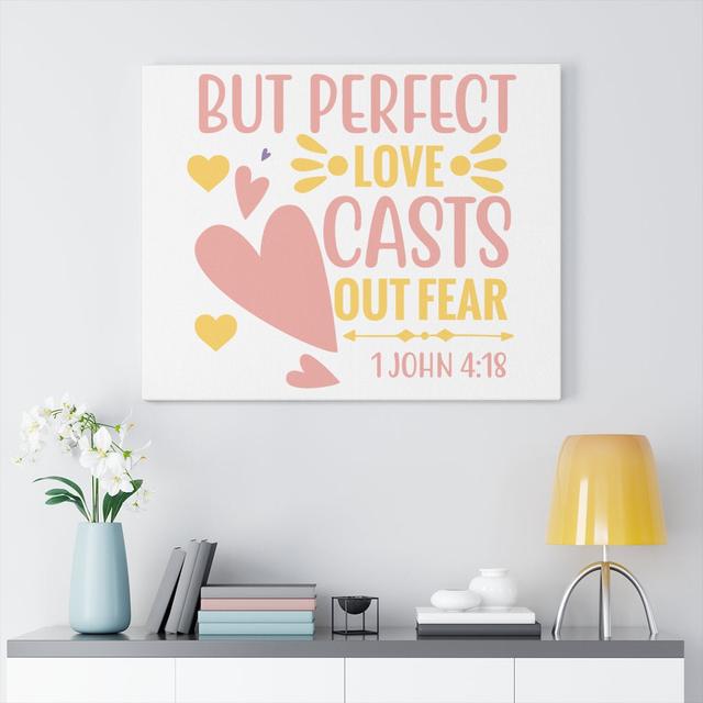 1 John 4:18 Perfect Love - Wrapped Canvas Print Blue Elephant Size: 30cm H x 41cm W on Productcaster.